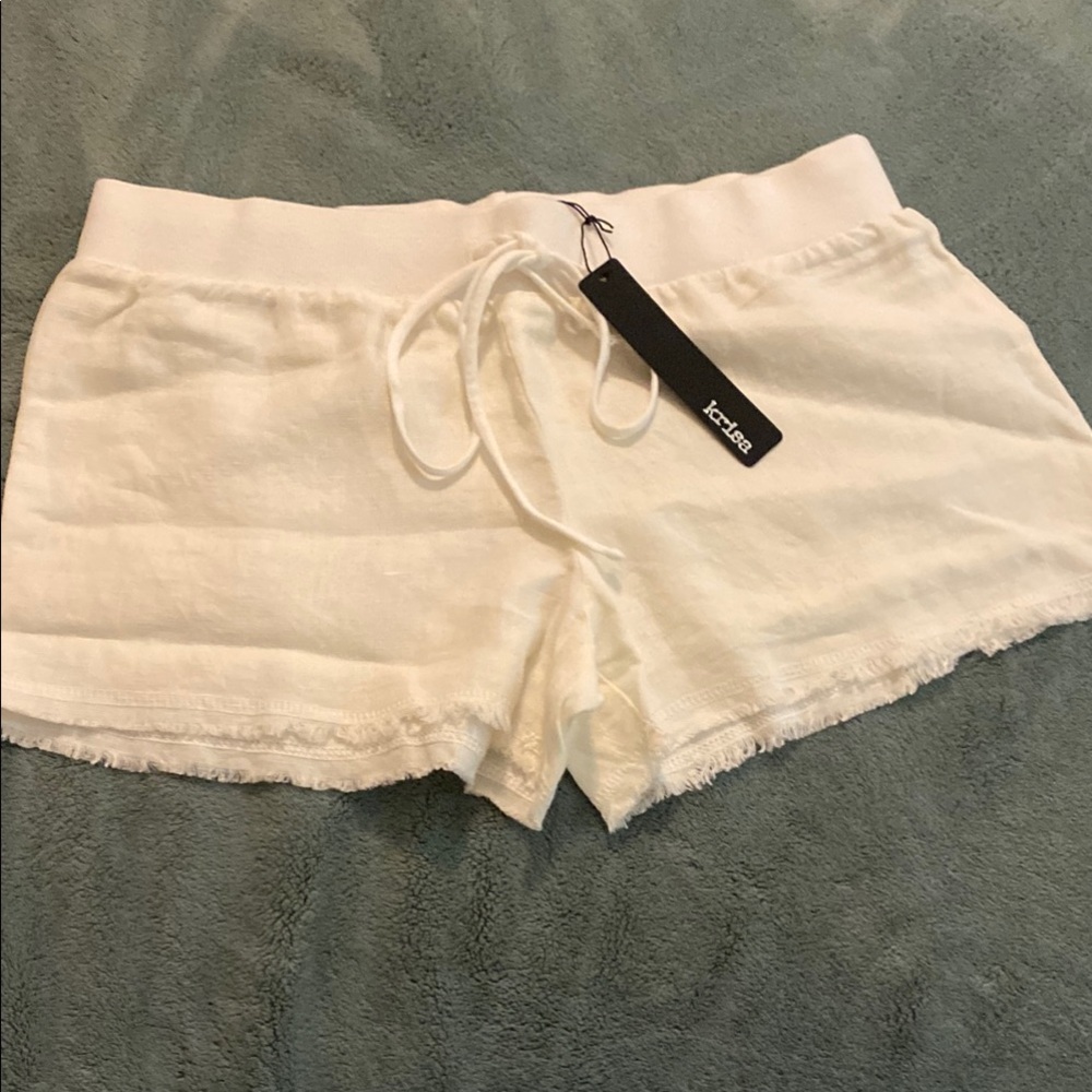 Frayed Linen Drawstring Shorts